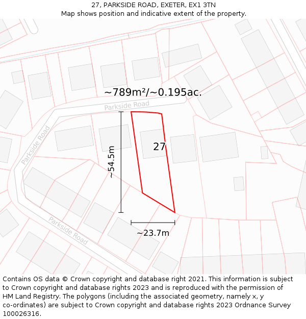 27, PARKSIDE ROAD, EXETER, EX1 3TN: Plot and title map