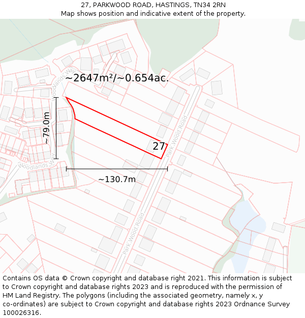 27, PARKWOOD ROAD, HASTINGS, TN34 2RN: Plot and title map