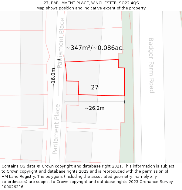27, PARLIAMENT PLACE, WINCHESTER, SO22 4QS: Plot and title map