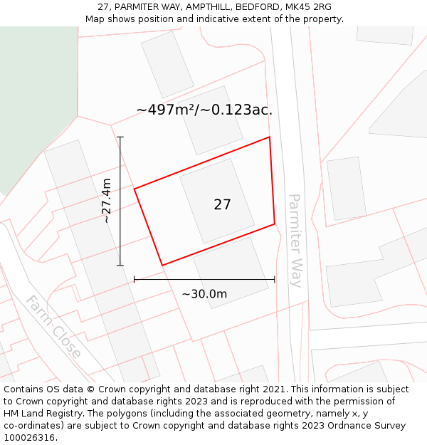 27, PARMITER WAY, AMPTHILL, BEDFORD, MK45 2RG: Plot and title map