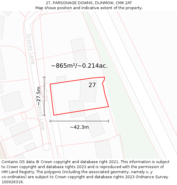 27, PARSONAGE DOWNS, DUNMOW, CM6 2AT: Plot and title map