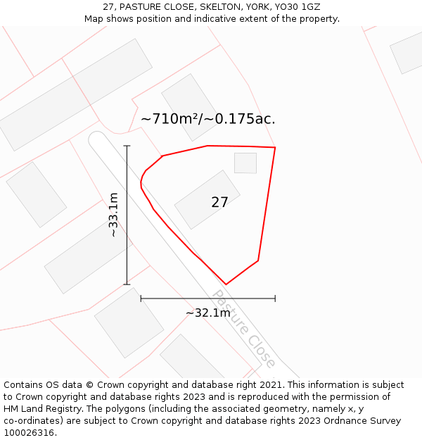 27, PASTURE CLOSE, SKELTON, YORK, YO30 1GZ: Plot and title map