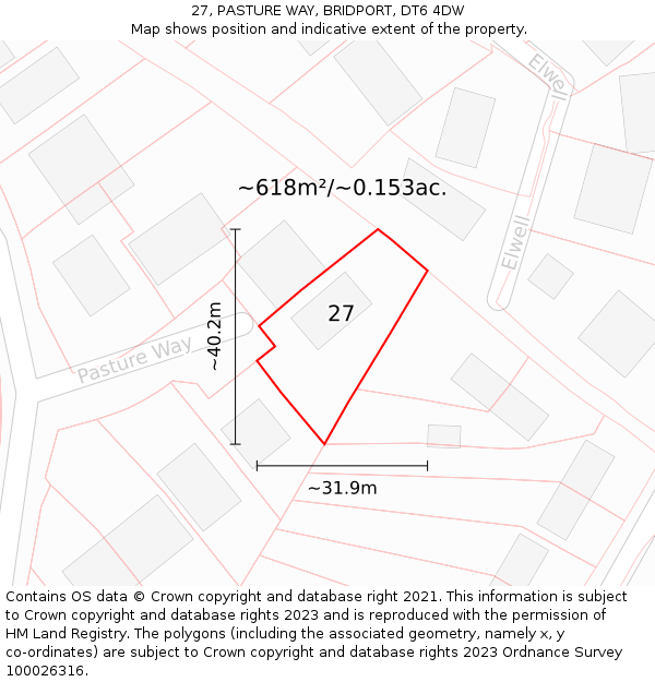 27, PASTURE WAY, BRIDPORT, DT6 4DW: Plot and title map