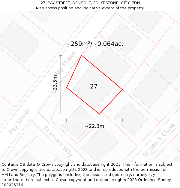 27, PAY STREET, DENSOLE, FOLKESTONE, CT18 7DN: Plot and title map