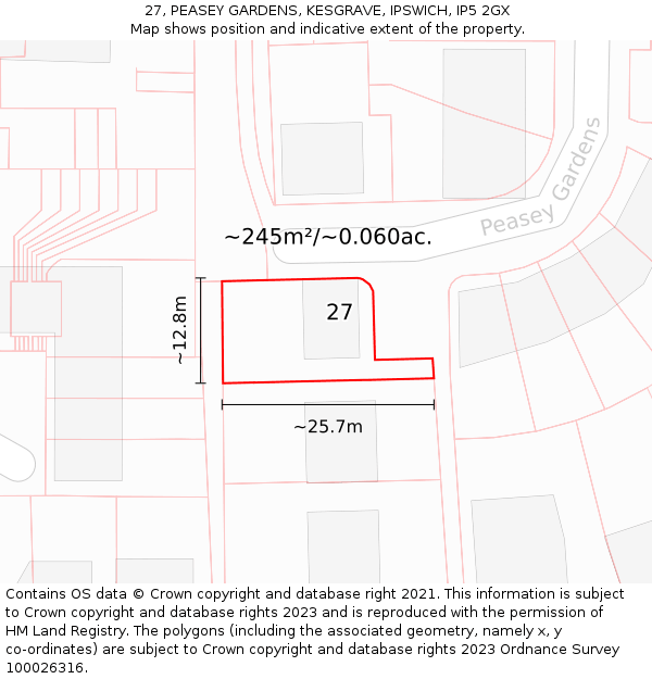 27, PEASEY GARDENS, KESGRAVE, IPSWICH, IP5 2GX: Plot and title map