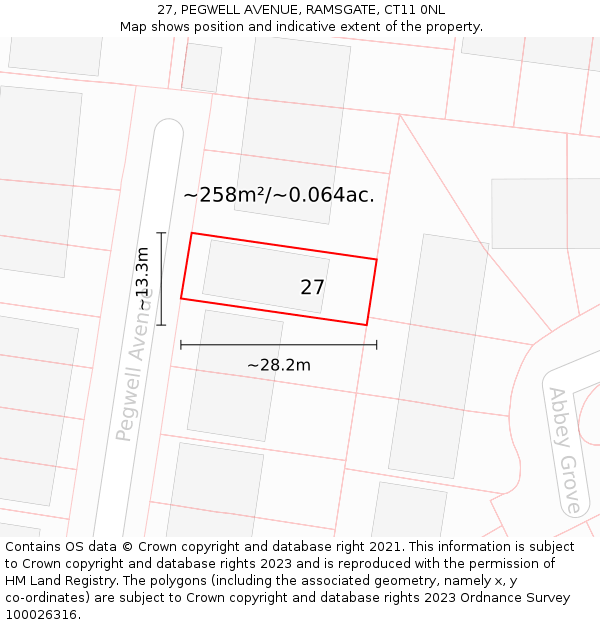 27, PEGWELL AVENUE, RAMSGATE, CT11 0NL: Plot and title map