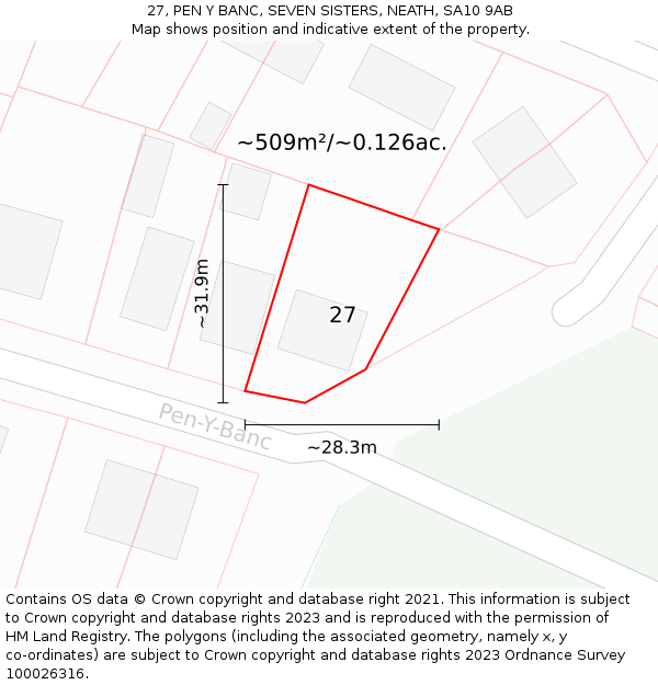 27, PEN Y BANC, SEVEN SISTERS, NEATH, SA10 9AB: Plot and title map