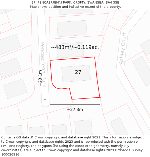 27, PENCAERFENNI PARK, CROFTY, SWANSEA, SA4 3SE: Plot and title map