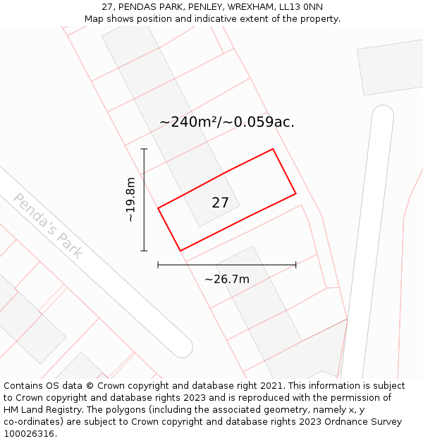 27, PENDAS PARK, PENLEY, WREXHAM, LL13 0NN: Plot and title map