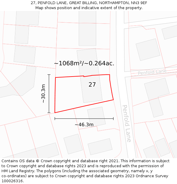27, PENFOLD LANE, GREAT BILLING, NORTHAMPTON, NN3 9EF: Plot and title map