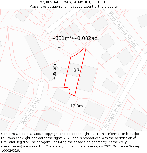 27, PENHALE ROAD, FALMOUTH, TR11 5UZ: Plot and title map