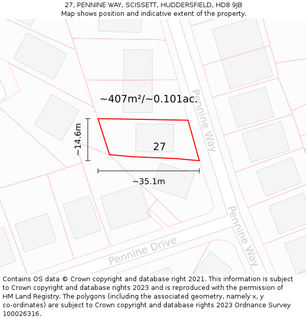 27, PENNINE WAY, SCISSETT, HUDDERSFIELD, HD8 9JB: Plot and title map