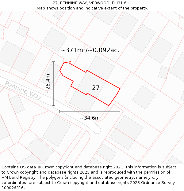 27, PENNINE WAY, VERWOOD, BH31 6UL: Plot and title map