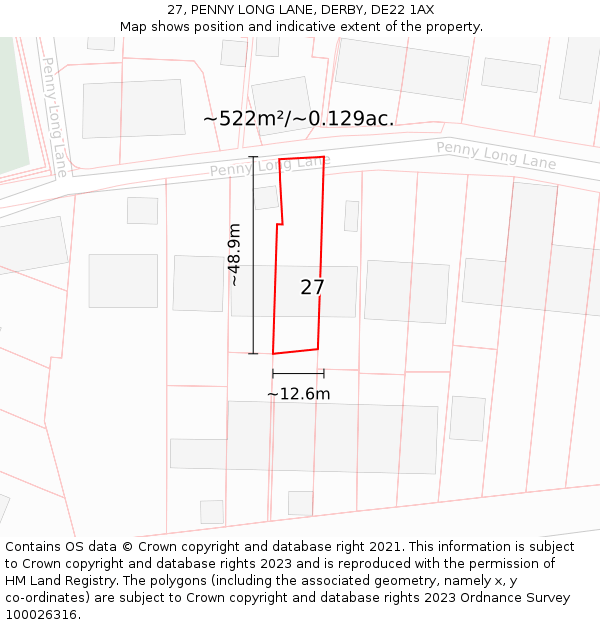 27, PENNY LONG LANE, DERBY, DE22 1AX: Plot and title map