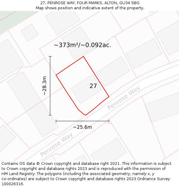 27, PENROSE WAY, FOUR MARKS, ALTON, GU34 5BG: Plot and title map