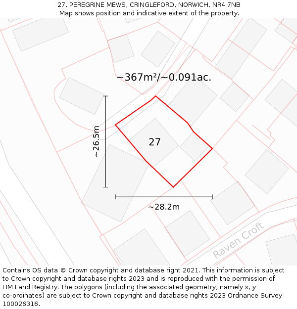 27, PEREGRINE MEWS, CRINGLEFORD, NORWICH, NR4 7NB: Plot and title map