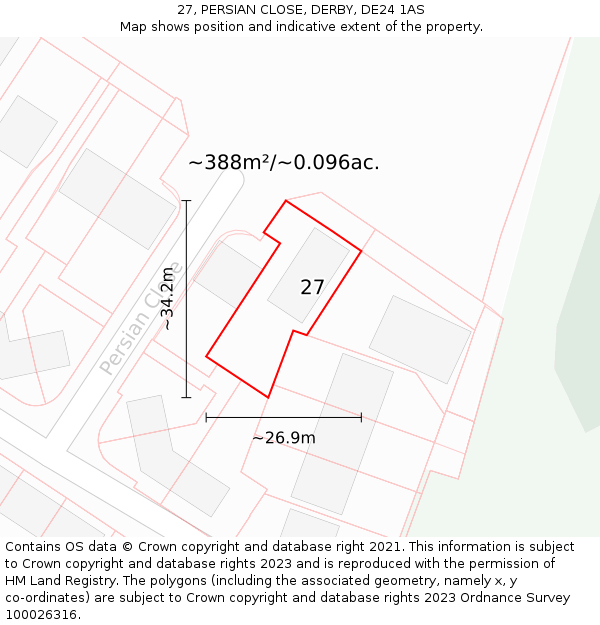 27, PERSIAN CLOSE, DERBY, DE24 1AS: Plot and title map