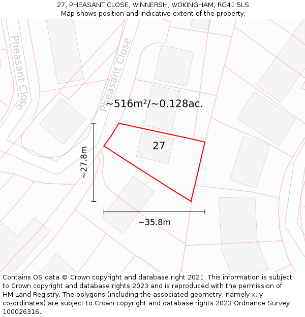 27, PHEASANT CLOSE, WINNERSH, WOKINGHAM, RG41 5LS: Plot and title map