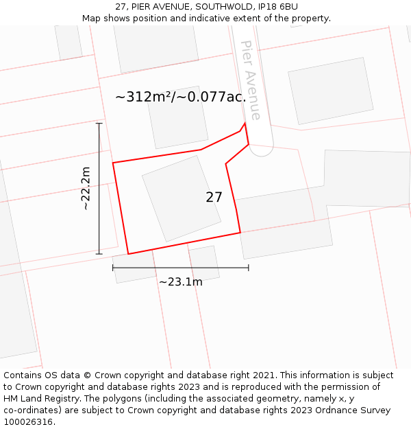 27, PIER AVENUE, SOUTHWOLD, IP18 6BU: Plot and title map