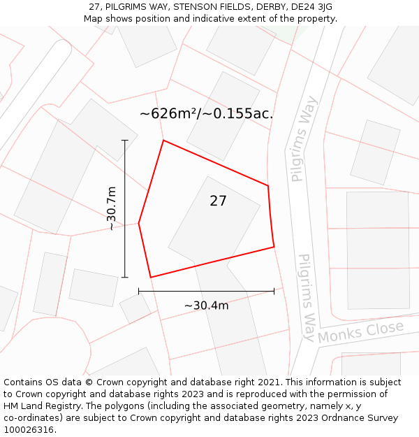 27, PILGRIMS WAY, STENSON FIELDS, DERBY, DE24 3JG: Plot and title map