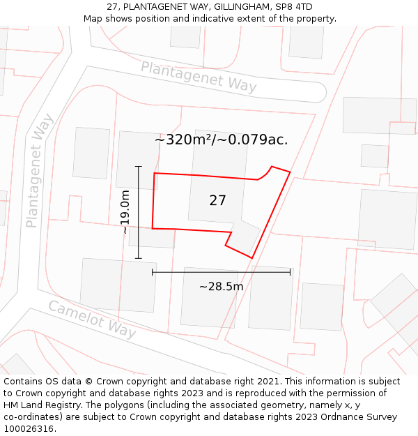 27, PLANTAGENET WAY, GILLINGHAM, SP8 4TD: Plot and title map