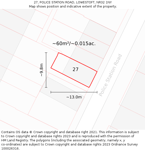 27, POLICE STATION ROAD, LOWESTOFT, NR32 1NY: Plot and title map