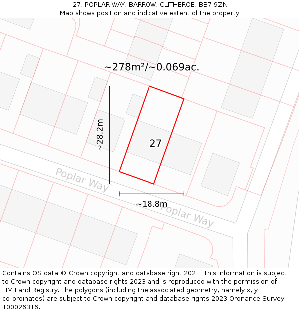 27, POPLAR WAY, BARROW, CLITHEROE, BB7 9ZN: Plot and title map