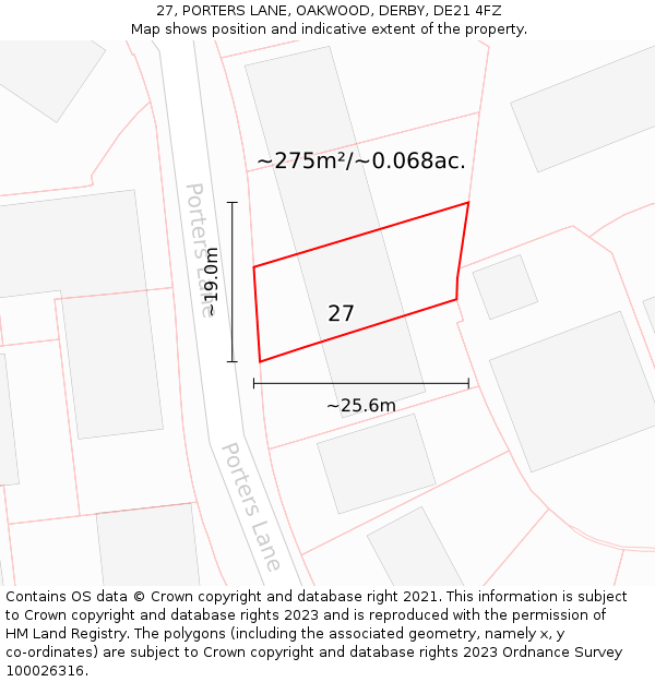 27, PORTERS LANE, OAKWOOD, DERBY, DE21 4FZ: Plot and title map