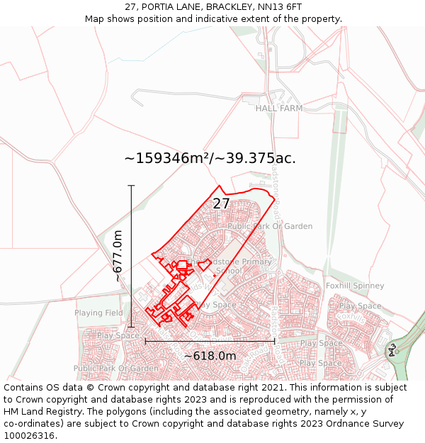 27, PORTIA LANE, BRACKLEY, NN13 6FT: Plot and title map