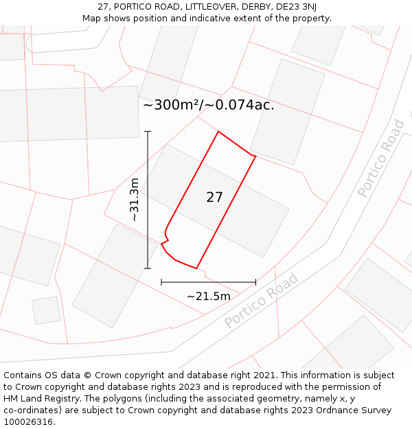 27, PORTICO ROAD, LITTLEOVER, DERBY, DE23 3NJ: Plot and title map