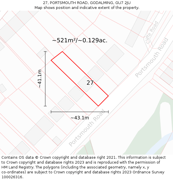 27, PORTSMOUTH ROAD, GODALMING, GU7 2JU: Plot and title map