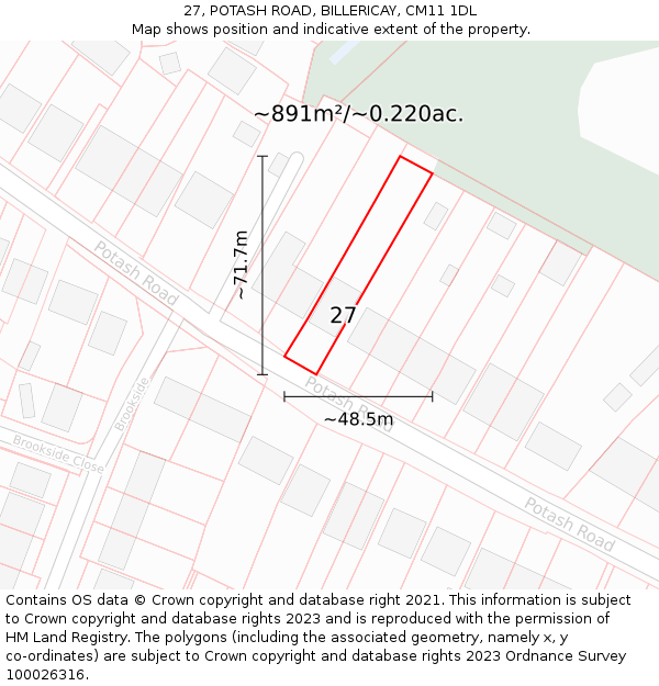 27, POTASH ROAD, BILLERICAY, CM11 1DL: Plot and title map