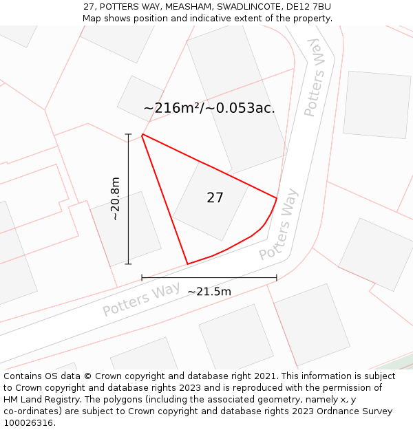27, POTTERS WAY, MEASHAM, SWADLINCOTE, DE12 7BU: Plot and title map