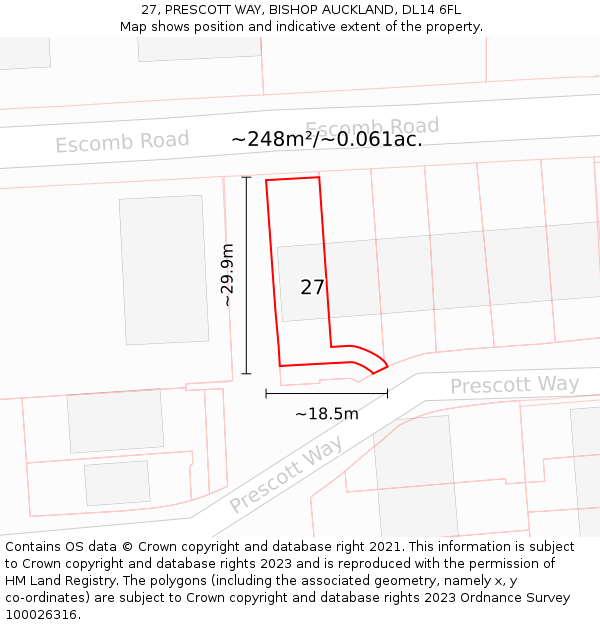 27, PRESCOTT WAY, BISHOP AUCKLAND, DL14 6FL: Plot and title map