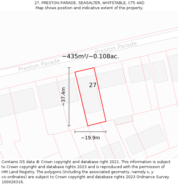 27, PRESTON PARADE, SEASALTER, WHITSTABLE, CT5 4AD: Plot and title map