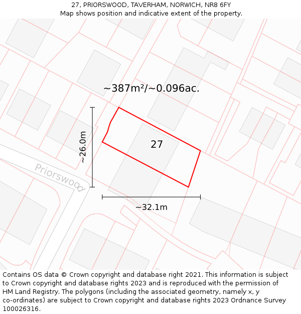 27, PRIORSWOOD, TAVERHAM, NORWICH, NR8 6FY: Plot and title map