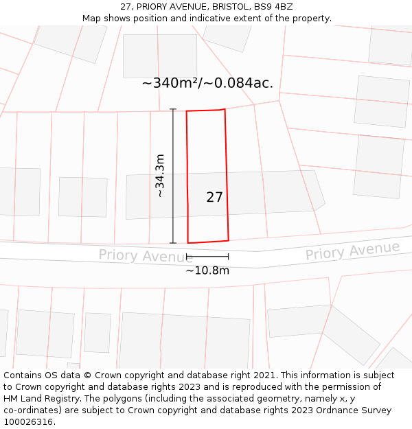 27, PRIORY AVENUE, BRISTOL, BS9 4BZ: Plot and title map