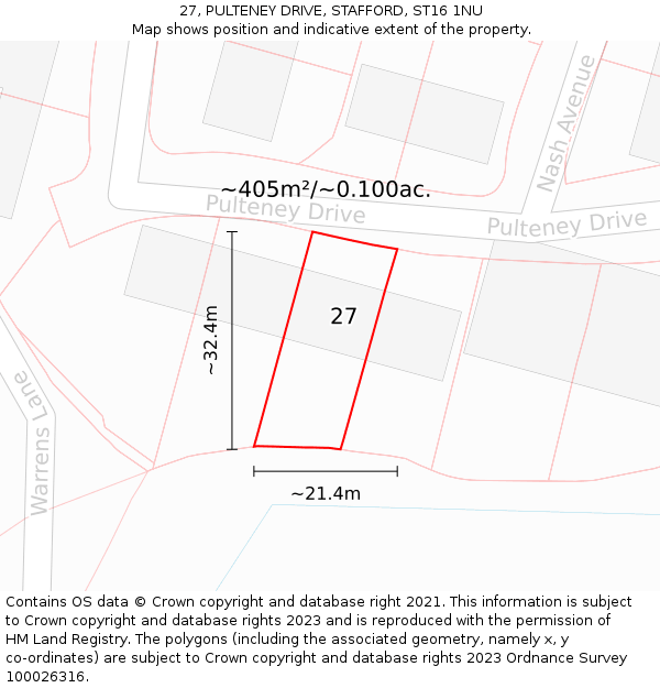 27, PULTENEY DRIVE, STAFFORD, ST16 1NU: Plot and title map