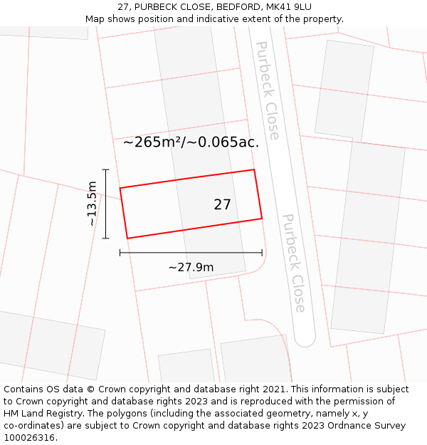 27, PURBECK CLOSE, BEDFORD, MK41 9LU: Plot and title map
