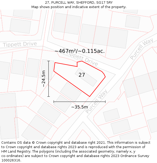 27, PURCELL WAY, SHEFFORD, SG17 5RY: Plot and title map