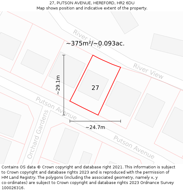 27, PUTSON AVENUE, HEREFORD, HR2 6DU: Plot and title map