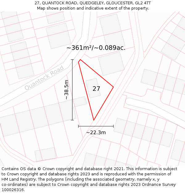 27, QUANTOCK ROAD, QUEDGELEY, GLOUCESTER, GL2 4TT: Plot and title map