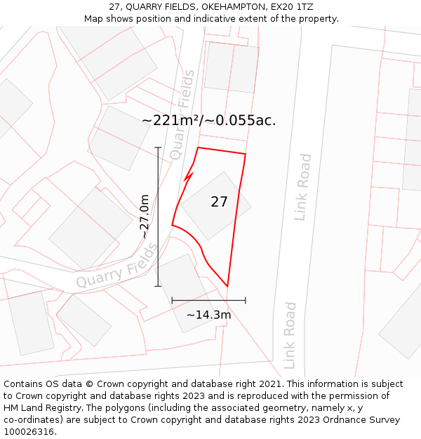 27, QUARRY FIELDS, OKEHAMPTON, EX20 1TZ: Plot and title map