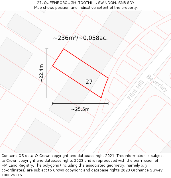 27, QUEENBOROUGH, TOOTHILL, SWINDON, SN5 8DY: Plot and title map