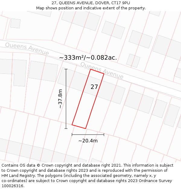 27, QUEENS AVENUE, DOVER, CT17 9PU: Plot and title map