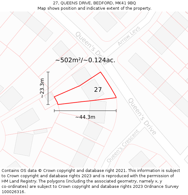 27, QUEENS DRIVE, BEDFORD, MK41 9BQ: Plot and title map
