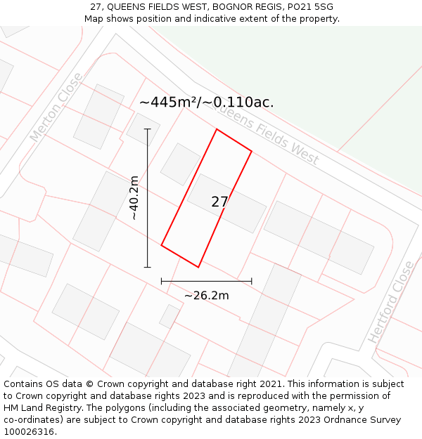 27, QUEENS FIELDS WEST, BOGNOR REGIS, PO21 5SG: Plot and title map