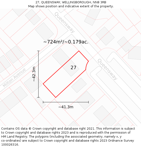 27, QUEENSWAY, WELLINGBOROUGH, NN8 3RB: Plot and title map