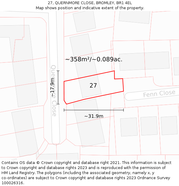 27, QUERNMORE CLOSE, BROMLEY, BR1 4EL: Plot and title map