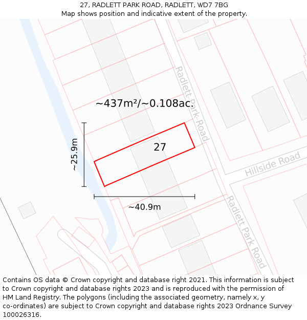 27, RADLETT PARK ROAD, RADLETT, WD7 7BG: Plot and title map